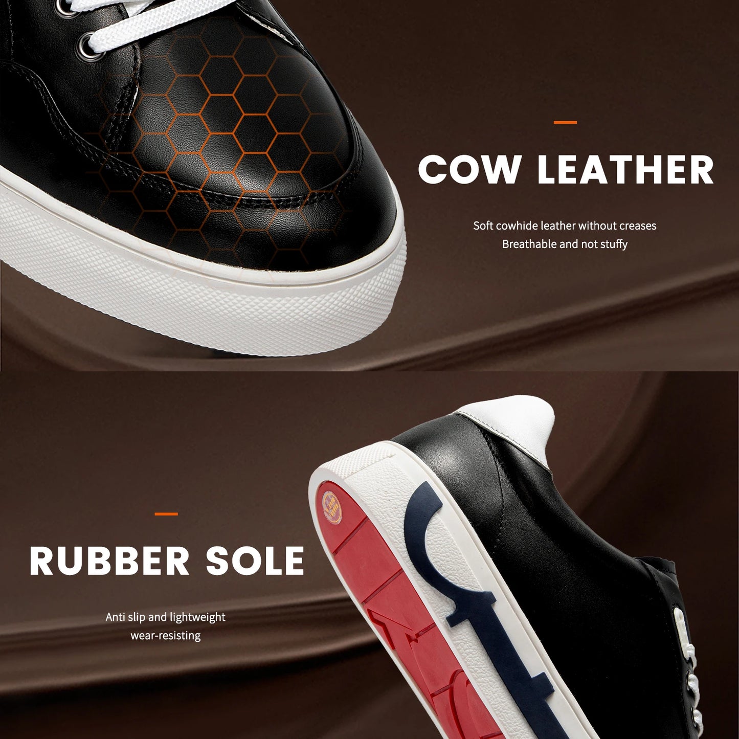 Men's shoes Black high-grade leather casual shoes flat bottom breathable comfortable board shoes coffee color 2025 new