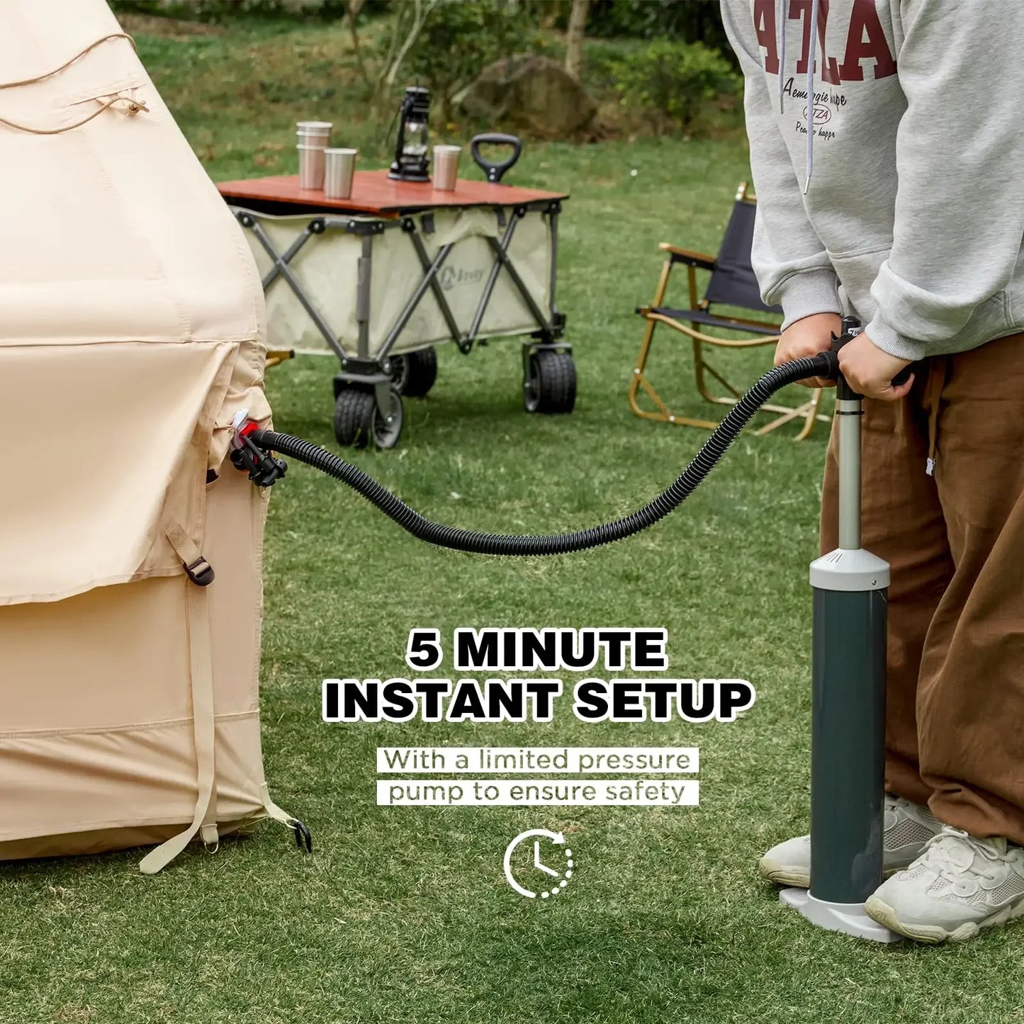 129 Sqft Large inflatable tent with Tarp,8 Person Inflatable Camping Tent 4 Season Glamping Tent Fireproof Blanket Blow up tent