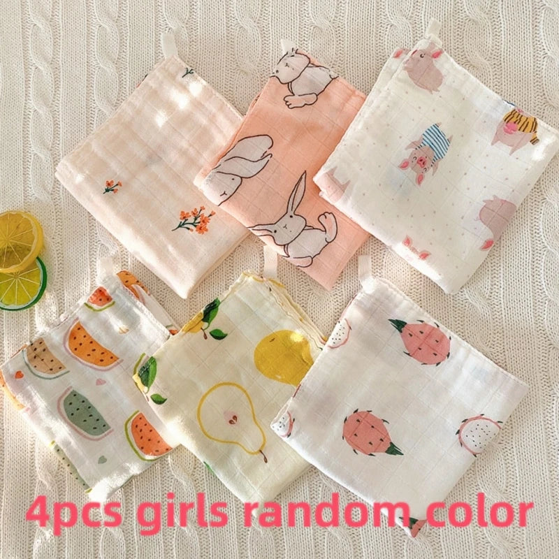4pcs Bamboo Cotton Baby Face Towel Newborn Baby Items 4 Layer Muslin Baby Bibs Handkerchief Saliva Towel Feeding Burp Cloths