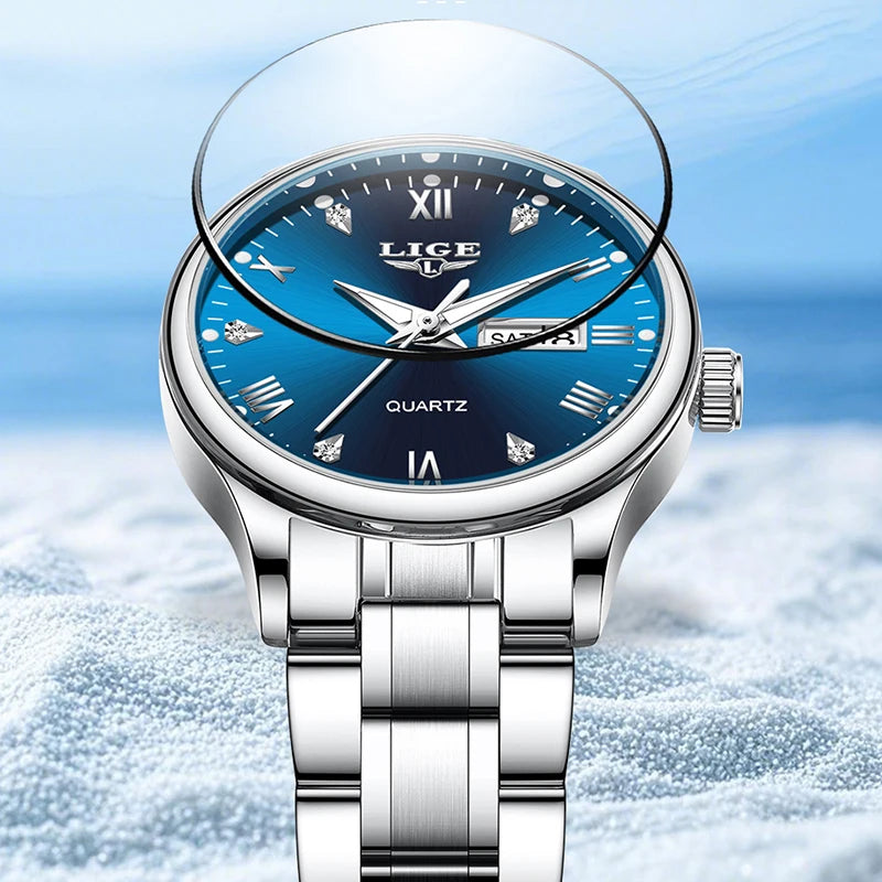 LIGE Top Brand Luxury Quartz Watches for Woman Elegant Fashion Classic Week Calendar Ladies Clock Women's Watch Montre Femme New