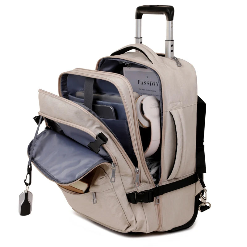 Rolling Backpack Carry On Luggage, Travel Laptop Backpack with Wheels for Men Women, Water Resistant Wheeled Rucksack Bag