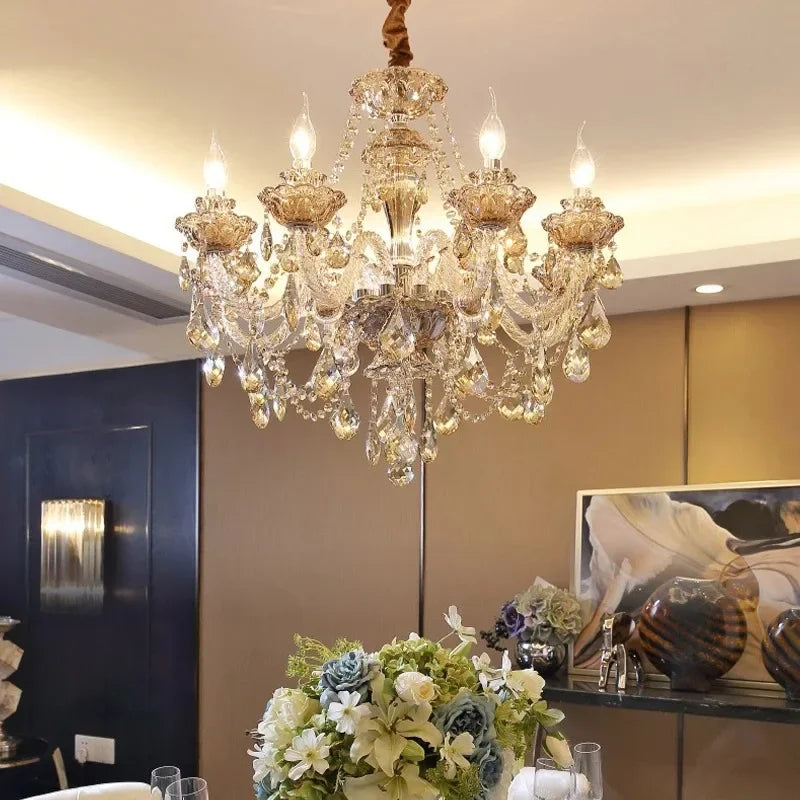 Luxury Home Crystal Chandeliers Villa Lighting for Living Room Decorate Ceiling Pendant Lamps Indoor Hanging Led Lights Fixture