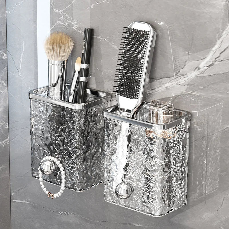 Bathroom Storage Rack Light Luxury Water Ripple Wall-Mounted Remote Control Toiletries Organizer Modern Bathroom supplies