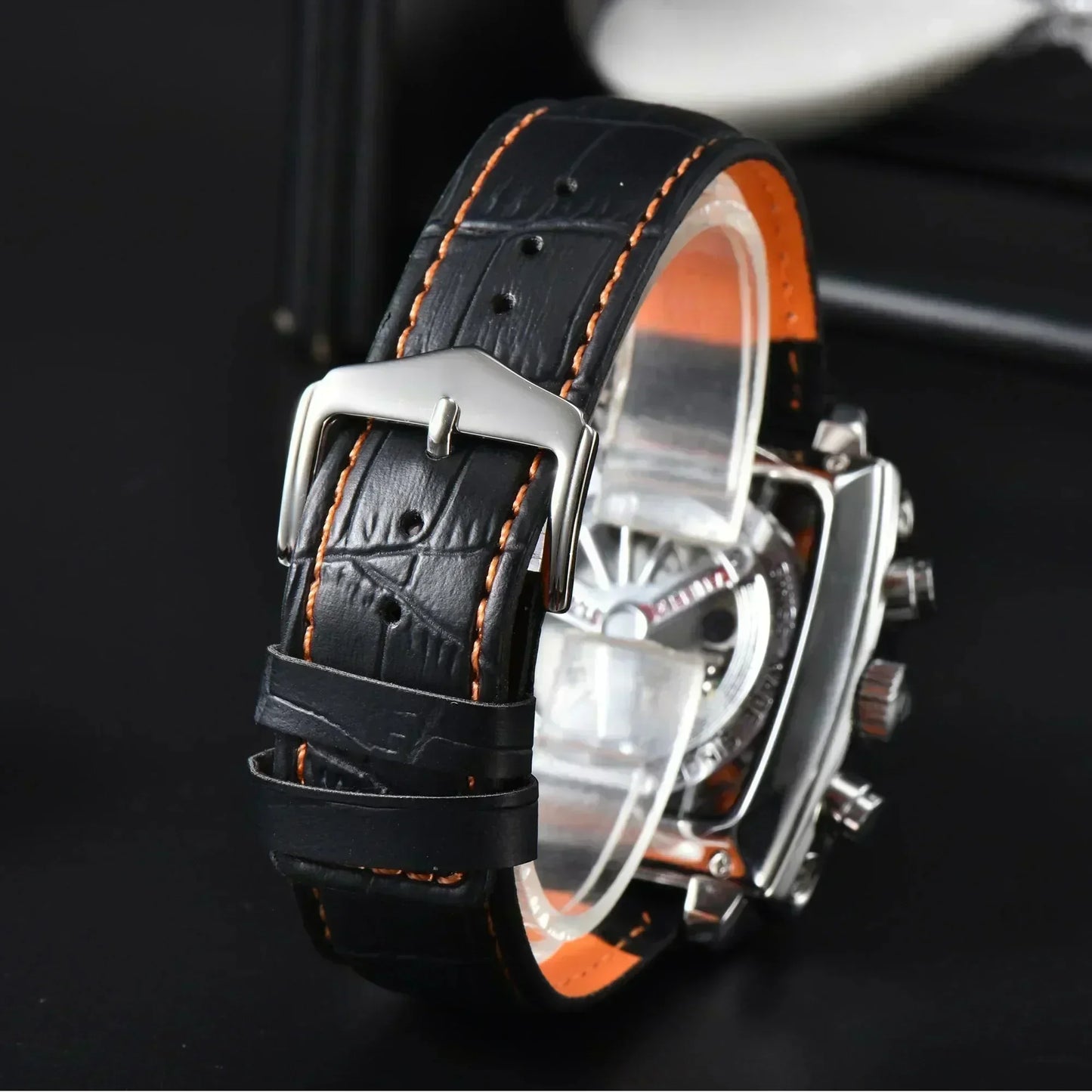 Original Brand Fashion Watches for Men Luxury Monaco Design Square Case Leather Strap Hollow Back AAA Male Clocks Free Shipping