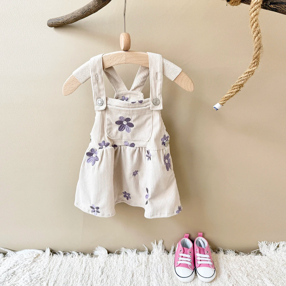 New Baby Girl Dress Infant Outfit Clothes Floral Sleeveless Overall Spring Autumn Cowboy Strap Dress Knee Length Bodysuit
