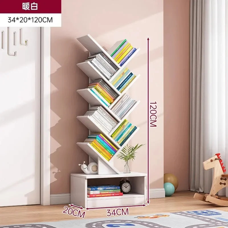 Bookshelf,Floor Standing Storage Rack,Living Room Tree Shaped Bookshelf Against The Wall,Multi-layer Narrow Seam Storage Cabinet