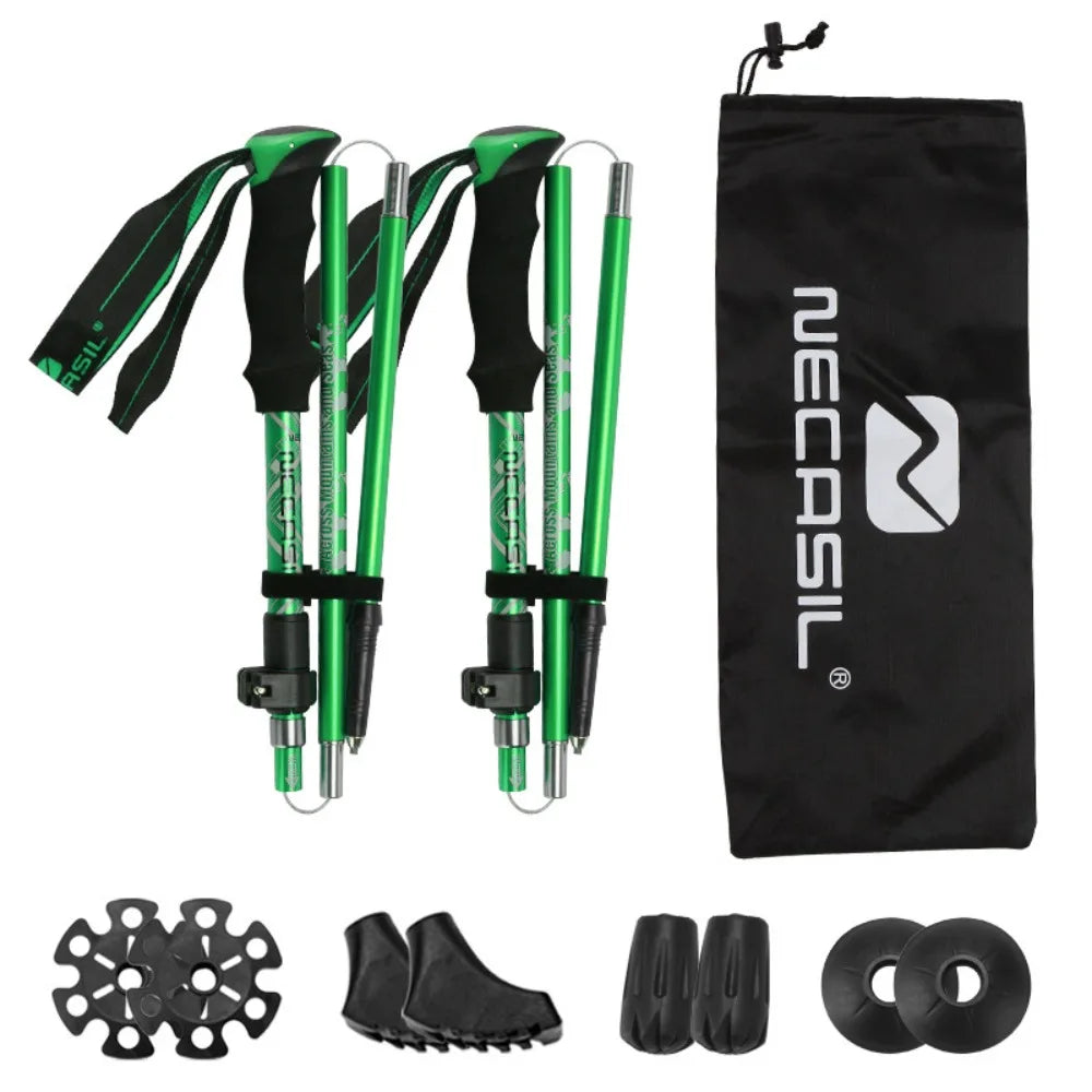 Outdoor Trekking Poles Cross-country Walking Sticks Telescopic Folding Aluminum Alloy Hiking Crutch Outdoor Equipment Storagebag