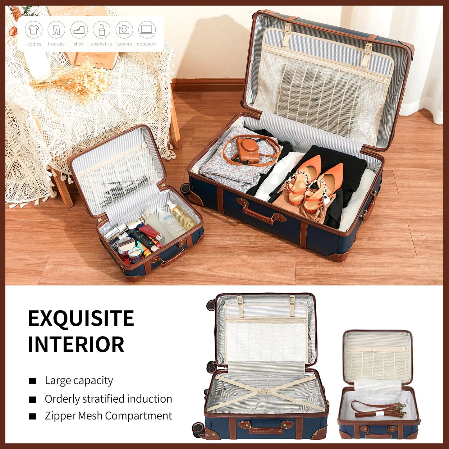Urecity Hot! New 3PCS/SET Retro Travel Suitcase Rolling Luggage Sets 20"24"28"Size Trolley Suitcase Handbag Carry Ons Wheel