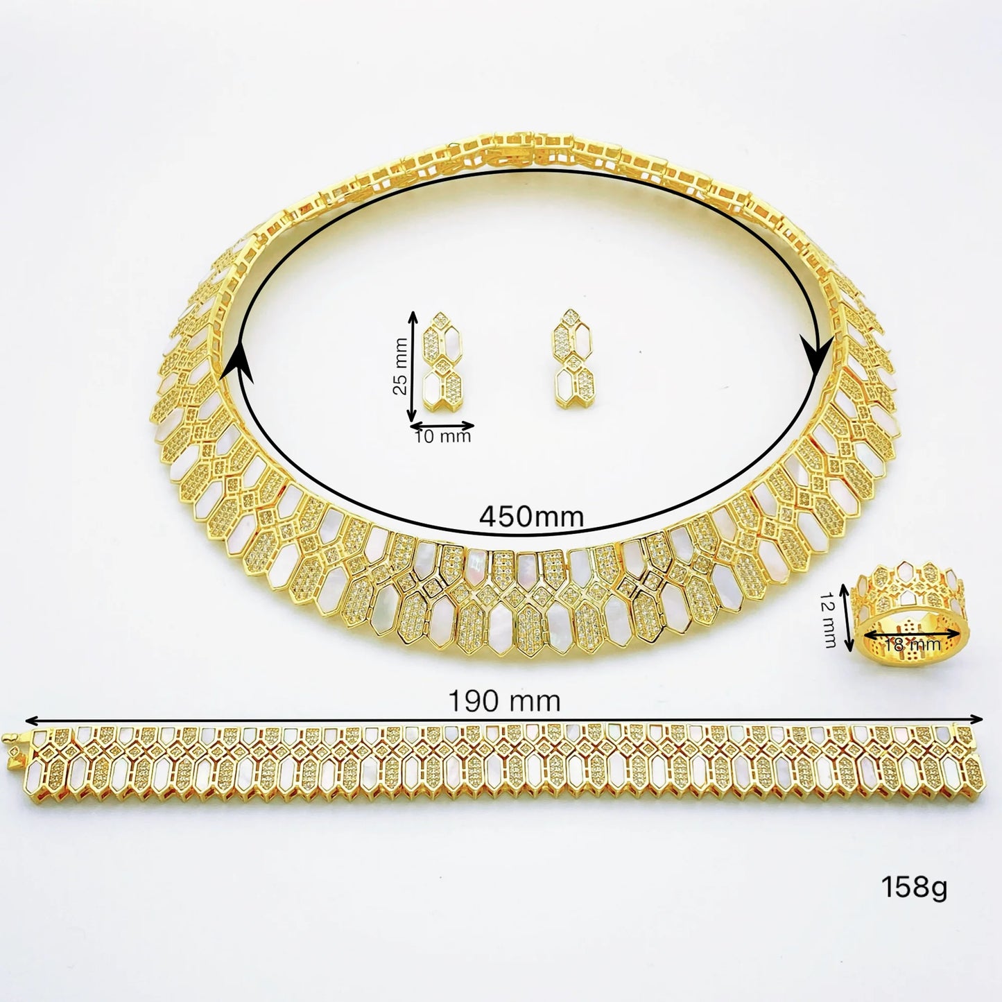 HOT Jewelry Sets For Woman Wedding Parties Jewellery Necklace Earrings Rings Bracelets For Gift Plating18k With CZ White shell