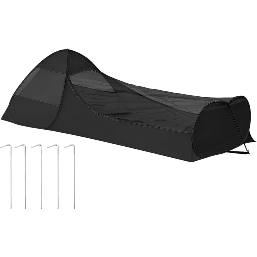 Foldable Pop-Up Single Tent Portable Camping Tent Canopy Sleeping Net with Double Zipper Finer Mesh with Clear Phone Pouch