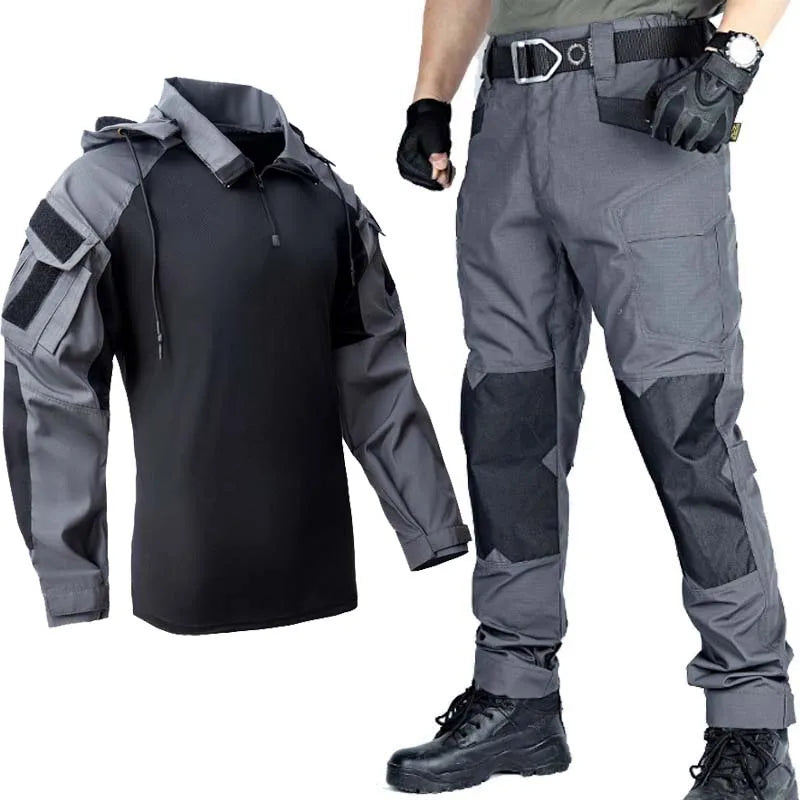 Tactical Uniform Suits Wear Resistant T-Shirt Hood Workwear Pants Men Clothing Combat Shirts Airsoft Paintball Hunting Clothes