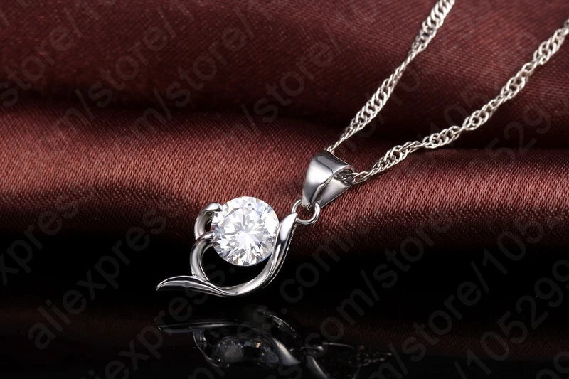 Latest Shinning Woman Gift 925 Sterling Silver Jewelry CZ Pendant Necklace Earring Lady Wedding Engagement Set With Box