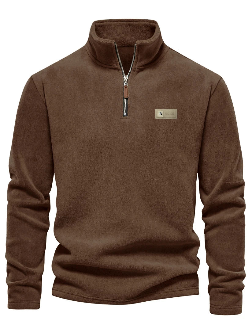 Men's fashion is versatile! Half zip stand up collar fleece long sleeved top