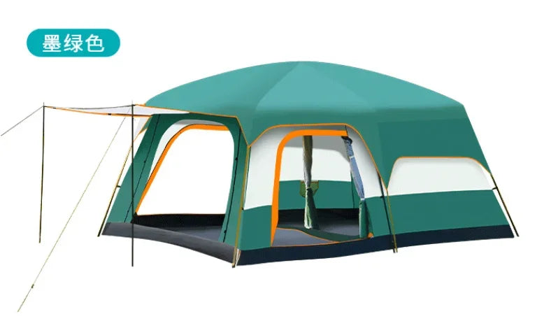 Outdoor Thick Rainproof Camping Tent, Travel 4-12P Double Layer Field, Luxury Large Camping Tent, 2 Bedrooms and 1 Hall