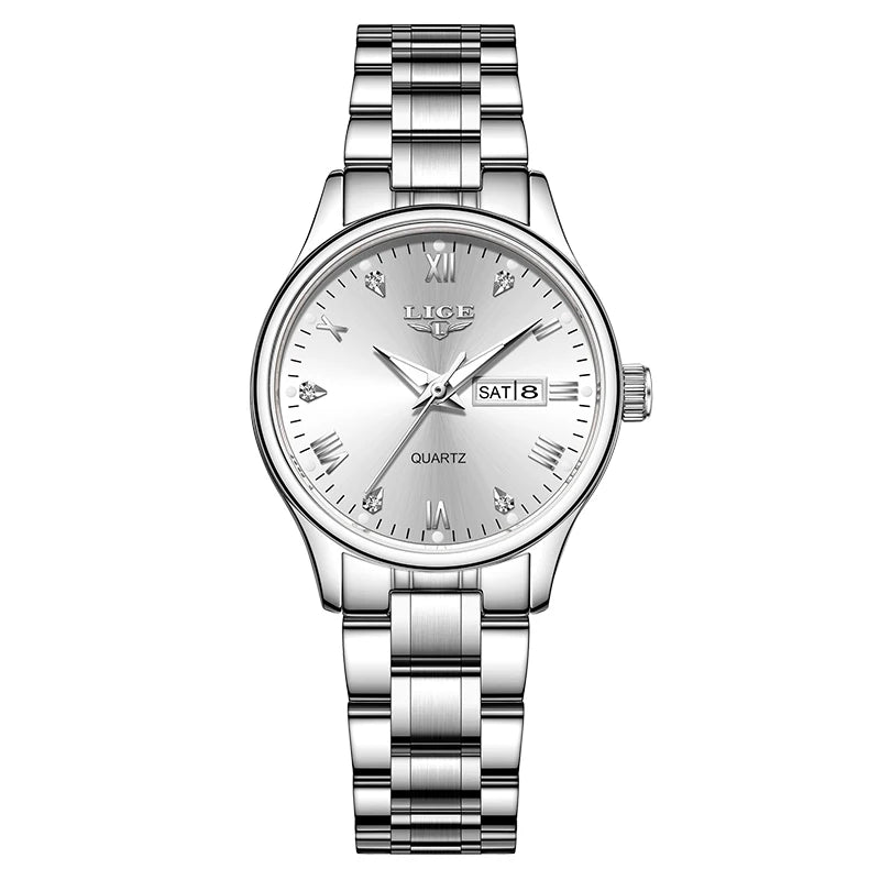 LIGE Top Brand Luxury Quartz Watches for Woman Elegant Fashion Classic Week Calendar Ladies Clock Women's Watch Montre Femme New