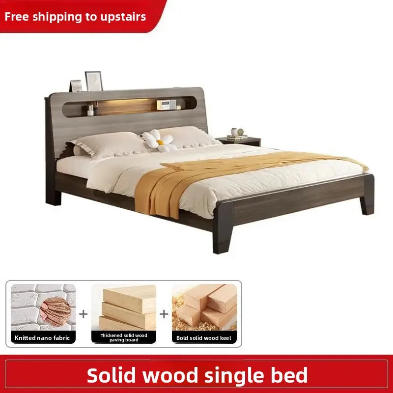Solid Wood Bed, Single Bed, Simple Bed, Multiple Sizes To Choose From, Suitable for Bedrooms and Rental Houses