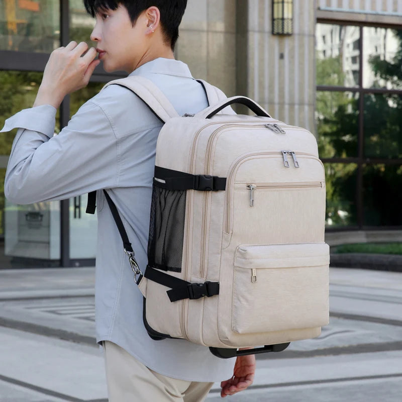 Rolling Backpack Carry On Luggage, Travel Laptop Backpack with Wheels for Men Women, Water Resistant Wheeled Rucksack Bag