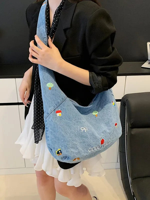Denim Tote Bag Women's Large Capaci Canvas Bag New Lazy Sle Single oulder Slant Cross Bag Commuting op Bag Can Pu...