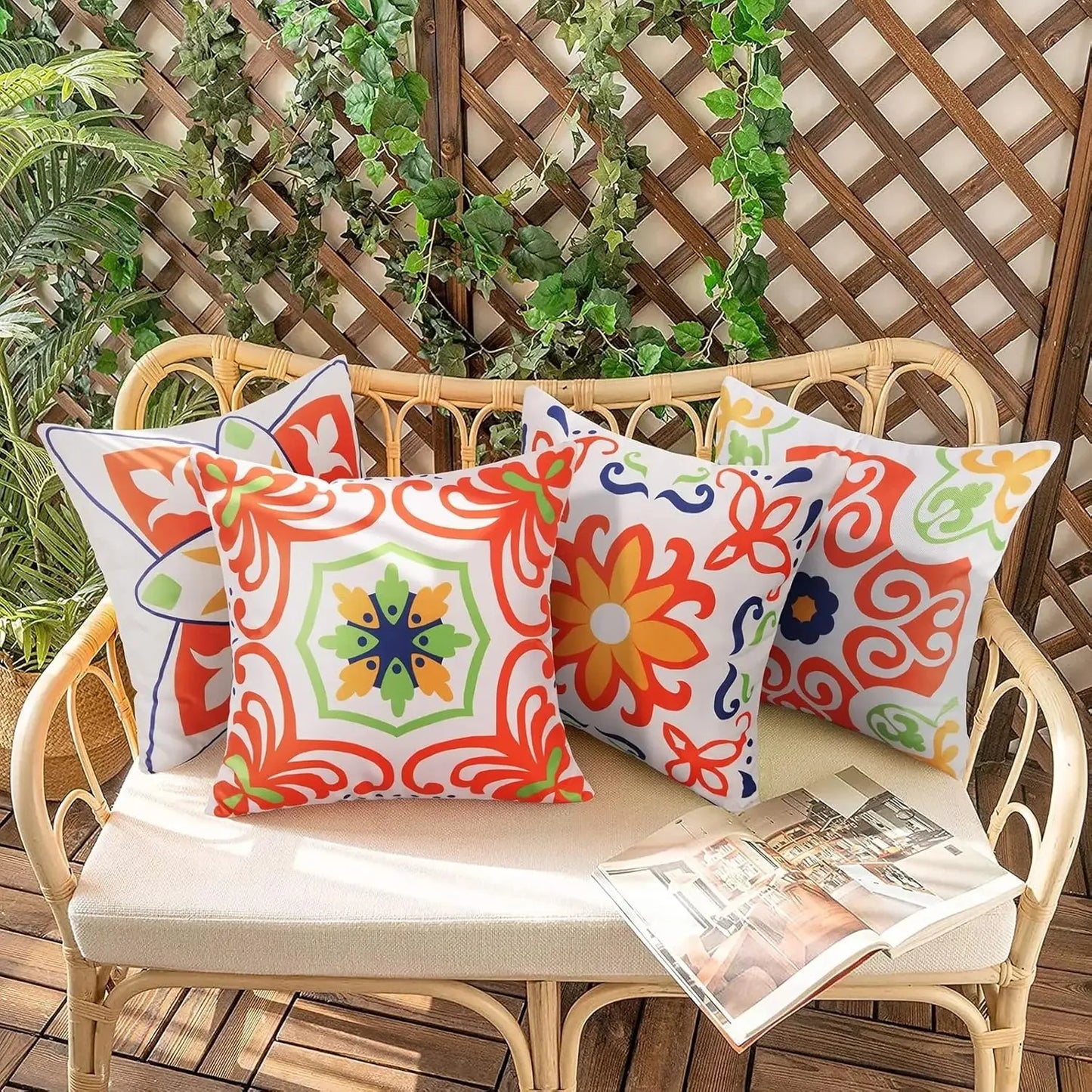 4pcs Bohemian Farmhouse Outdoor Cushion Cover Courtyard Furniture Garden Sofa Decoration Home Printing Cute Cushion Cover