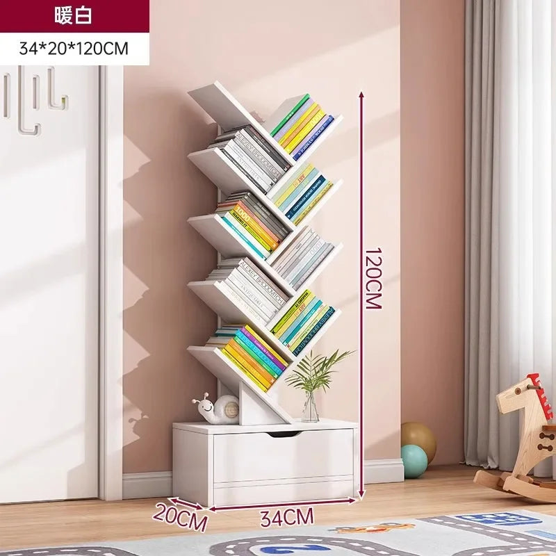 Bookshelf,Floor Standing Storage Rack,Living Room Tree Shaped Bookshelf Against The Wall,Multi-layer Narrow Seam Storage Cabinet