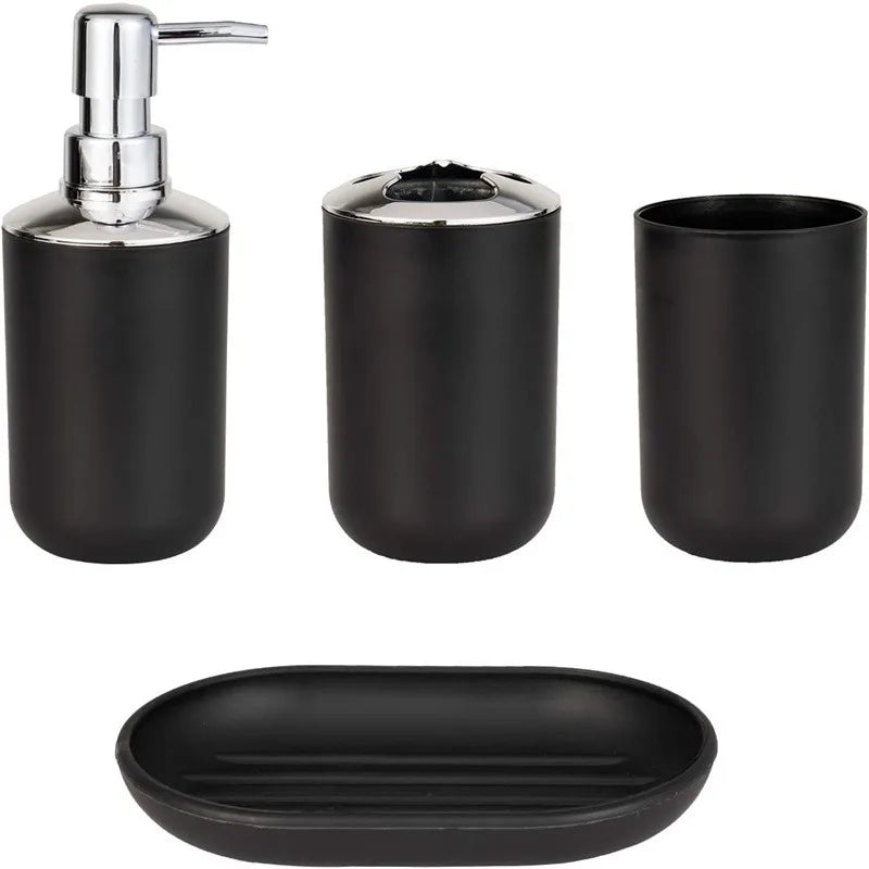 Wash Set Bathroom Decoration Accessories Lotion Bottle Soap Dish Mouthwash Cup Black Tray Household Bathroom Supplies