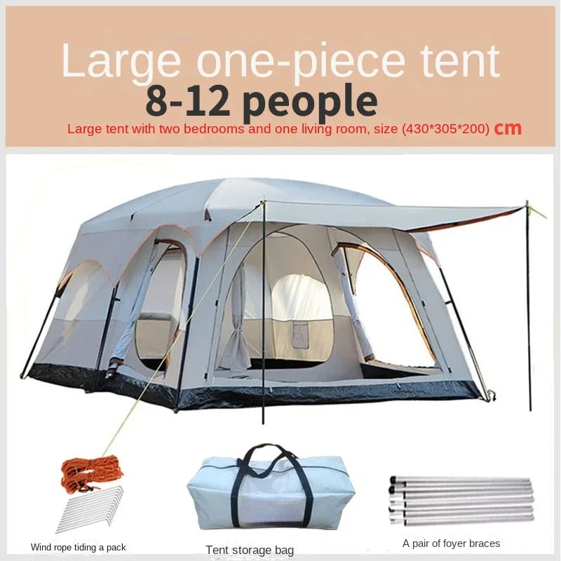 Luxury Villa Outdoor Camping Tent, Two Rooms and One Hall, Easy Setup Family Party Tent, Large Tent for Travel and Events