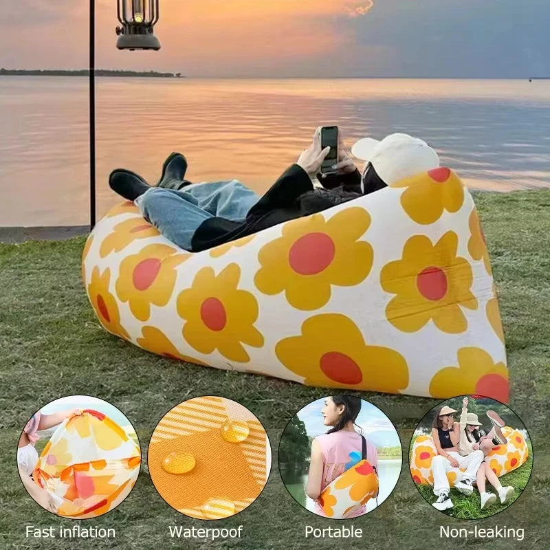 Outdoor Lazy Inflatable Sofa Portable Folding Inflatable Sofa Camping Inflatable Mattress Suitable For Travel Picnic Music Festi