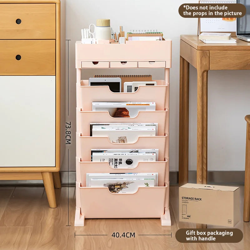 Book Storage Rack With Wheels Large Capacity Multi-Layer Table Side Storage Living Room Study Room Book Magazine Storage Shelf