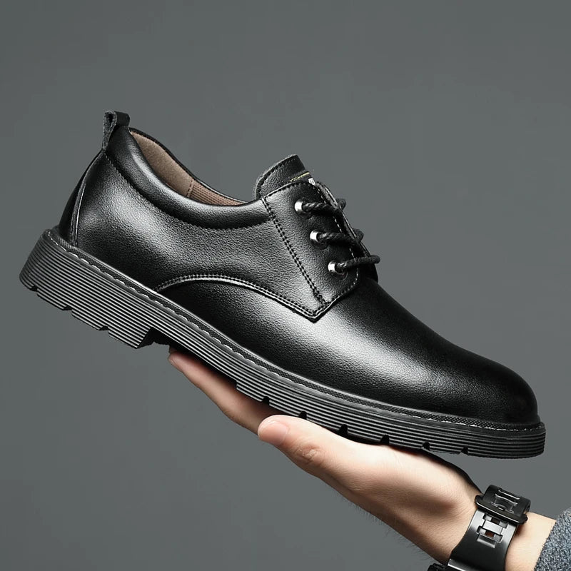 Men's Shoes 2022 Autumn Simple New Genuine Leather Men's Shoes Simple Low Help Work Dress Shoes Lace up Casual Men's Leather Sho