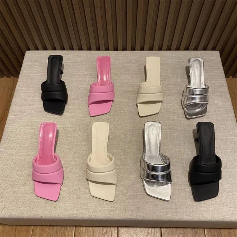 Women's Slippers 2025 New Women's Summer Fashion Open Toe Square Flip-Flops Women's High Heel Sandals for Women