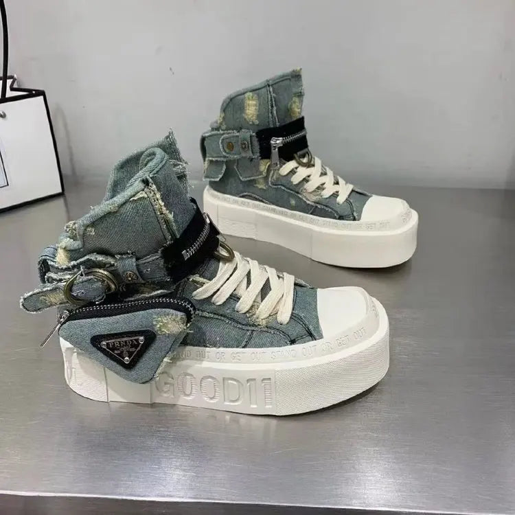 Shoes for Women Women's Ankle Boots Trendy Retro Denim High-top Women Shoes High-quality Platform Luxury Lady Shoes Botas Mujer
