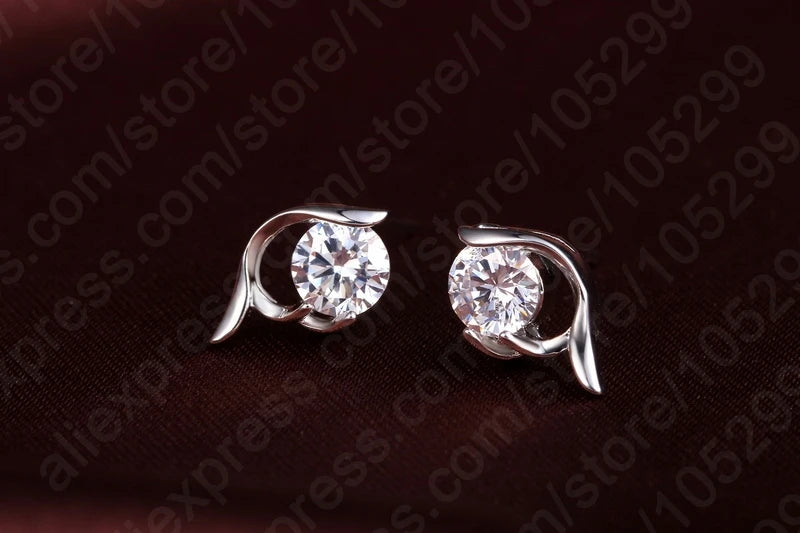 Latest Shinning Woman Gift 925 Sterling Silver Jewelry CZ Pendant Necklace Earring Lady Wedding Engagement Set With Box
