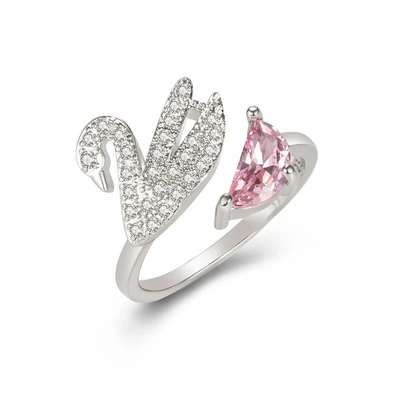 Crystals Rings For Woman Fashion Jewelry High Quality Zircon Rose Gold Silver Little Swan Open Ring