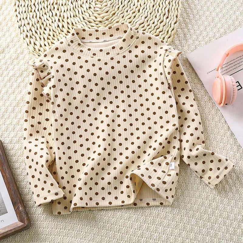 2-10T Baby girl clothes Long Sleeved Undershirt Cute Floral Dots T-shirt Sweet Children girl blouse