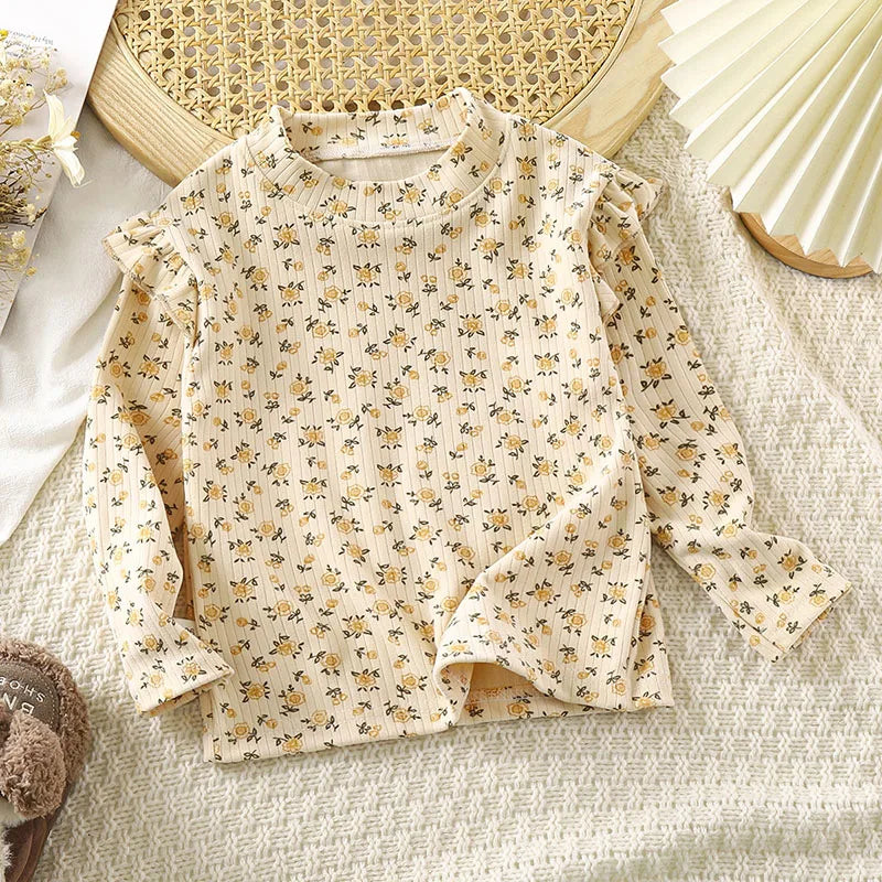2-10T Baby girl clothes Long Sleeved Undershirt Cute Floral Dots T-shirt Sweet Children girl blouse