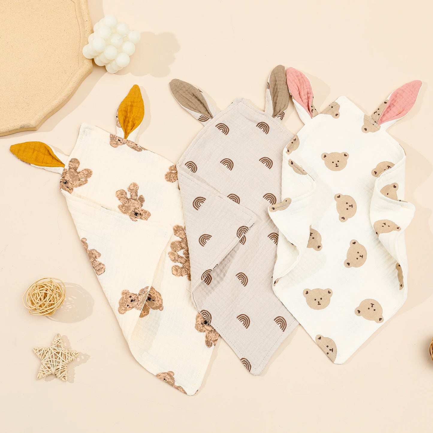 Newborn Baby Rabbite Cotton Muslin Comforter Infant Soft Soothe Appease Towels Princess Sleeping Dolls Blanket Bibs Burp Clothes