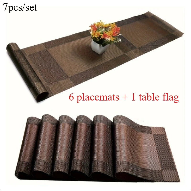 7pcs/set PVC Table Runner Placemats Set Non-Slip Heat-Resistant Western Dining Mats for Home Kitchen Holiday Table Decor