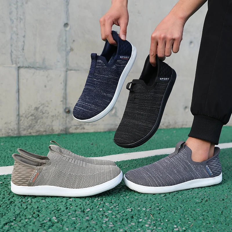Men's Sports Shoes with Simple Mesh and Wide Feet, Lightweight Shock-absorbing Running Shoes, Casual Multifunctional Lazy Shoes