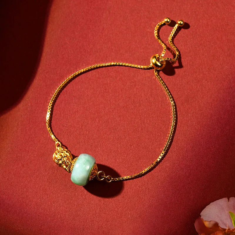 Jade Paired With Gold-Plated For Woman Girl Accessories Beads Bangle Fine Jewelry Fashion High-End Gifts Wholesale