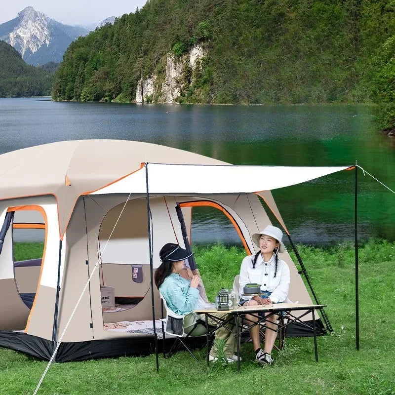 Outdoor Thick Rainproof Camping Tent, Travel 4-12P Double Layer Field, Luxury Large Camping Tent, 2 Bedrooms and 1 Hall