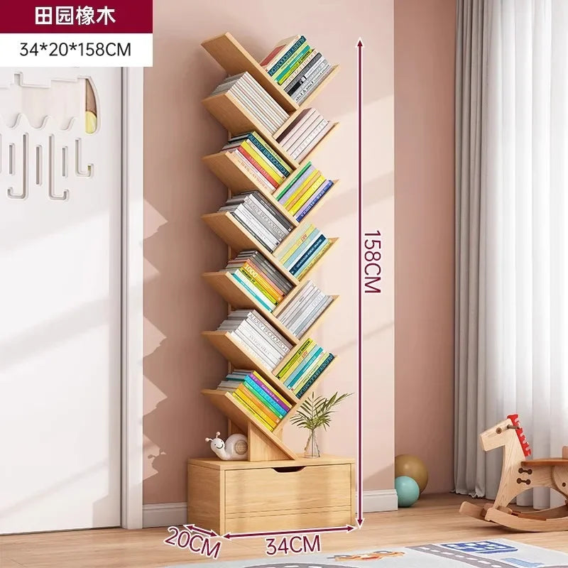 Bookshelf,Floor Standing Storage Rack,Living Room Tree Shaped Bookshelf Against The Wall,Multi-layer Narrow Seam Storage Cabinet