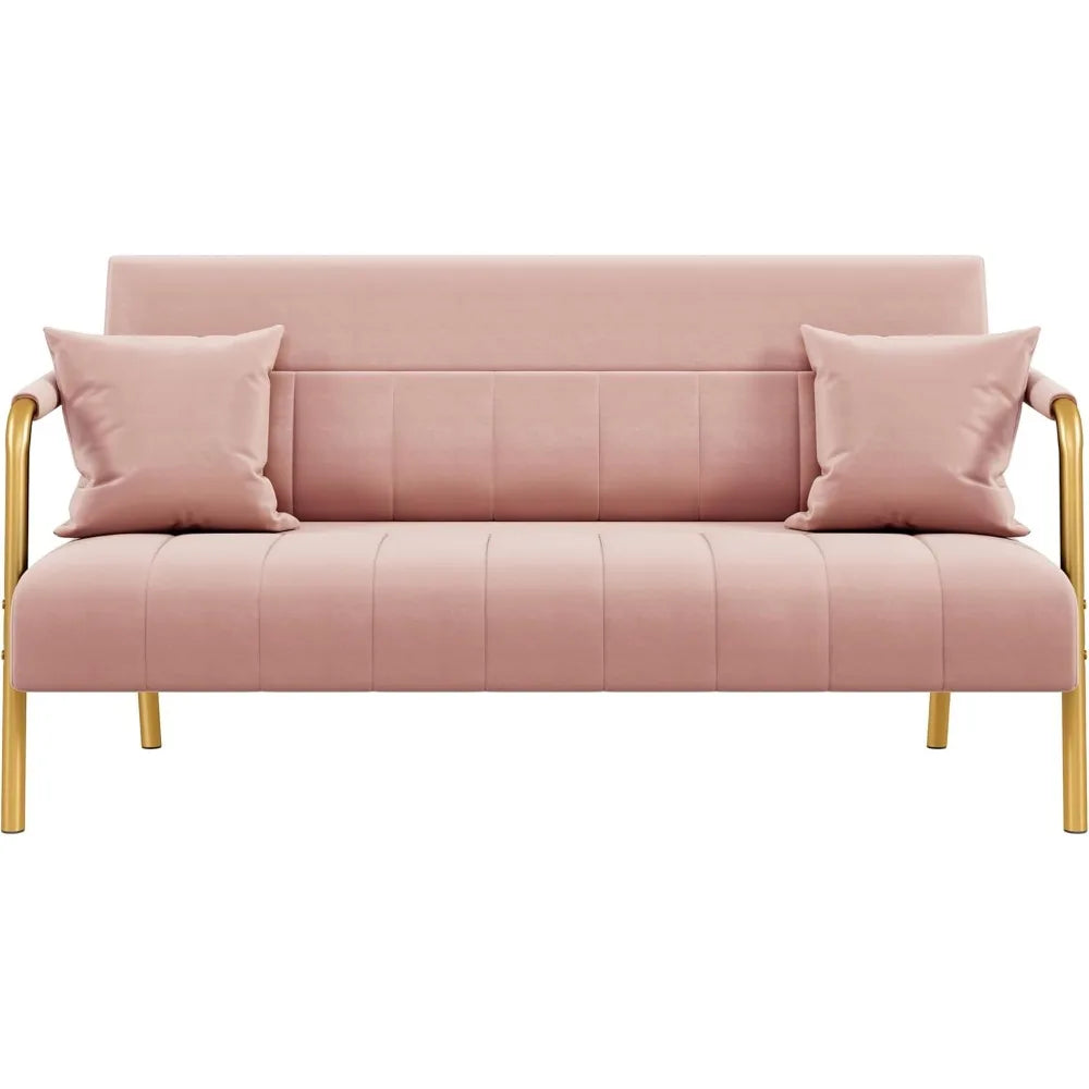 56.5" Luxurious Velvet Fabric Living Room sofa w/Gold-Tone Metal Arms and Legs for Livings Rooms, Home Office, Living Room Sofa