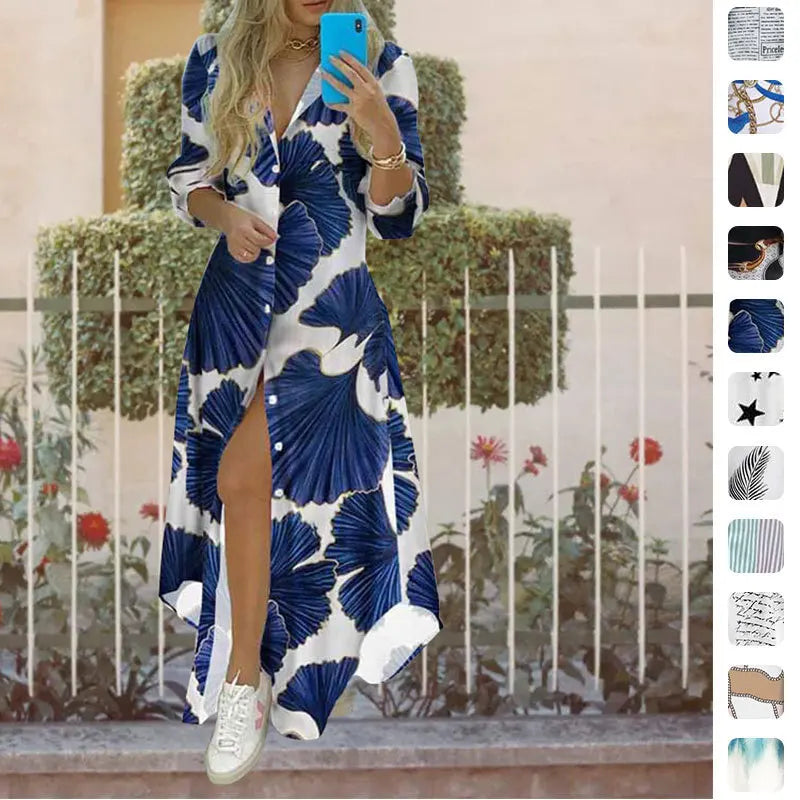 Women's Clothing 2024 Autumn New Long Skirt Ins Single Breasted Irregular Shirt Dress