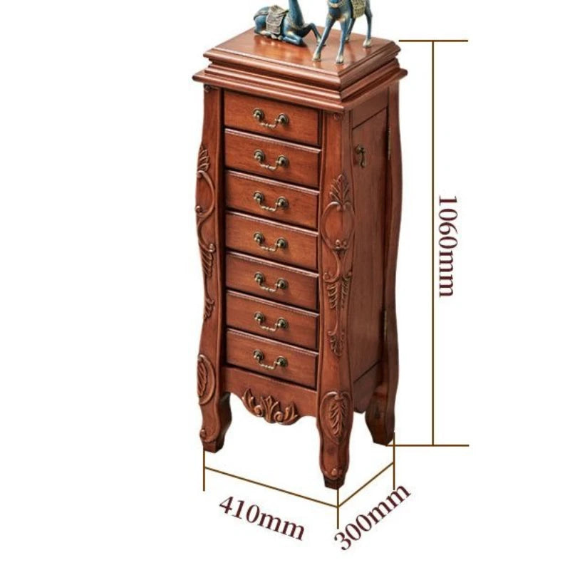 Solid Wood Storage Jewelry Cabinet Mirror Organizer Living Room Drawers Jewelry Cabinet Bucket Retro Luxury Bedroom Furniture