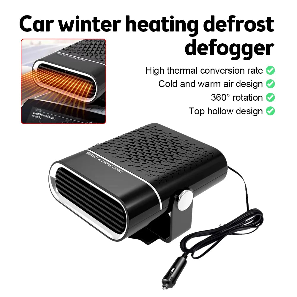 Electric Car Heater Air Cooler Fan 12V/24V Portable Demister Defroster Heating Fan 150W Dryer Windshield Defogging Accessories