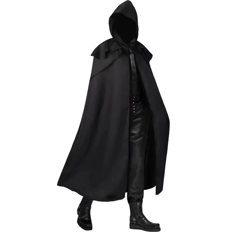 Men Cloak Hooded Medieval Monk Costume Windproof Mens Trench Coat Gothic Wizard Capes Trench-Coat Clothing Halloween Cos