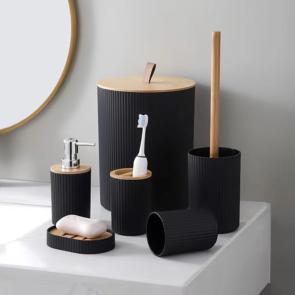 Bathroom Accessories Set 6 Piece Bath Ensemble Includes Toothbrush Holder for Decorative Countertop and Housewarming Gift