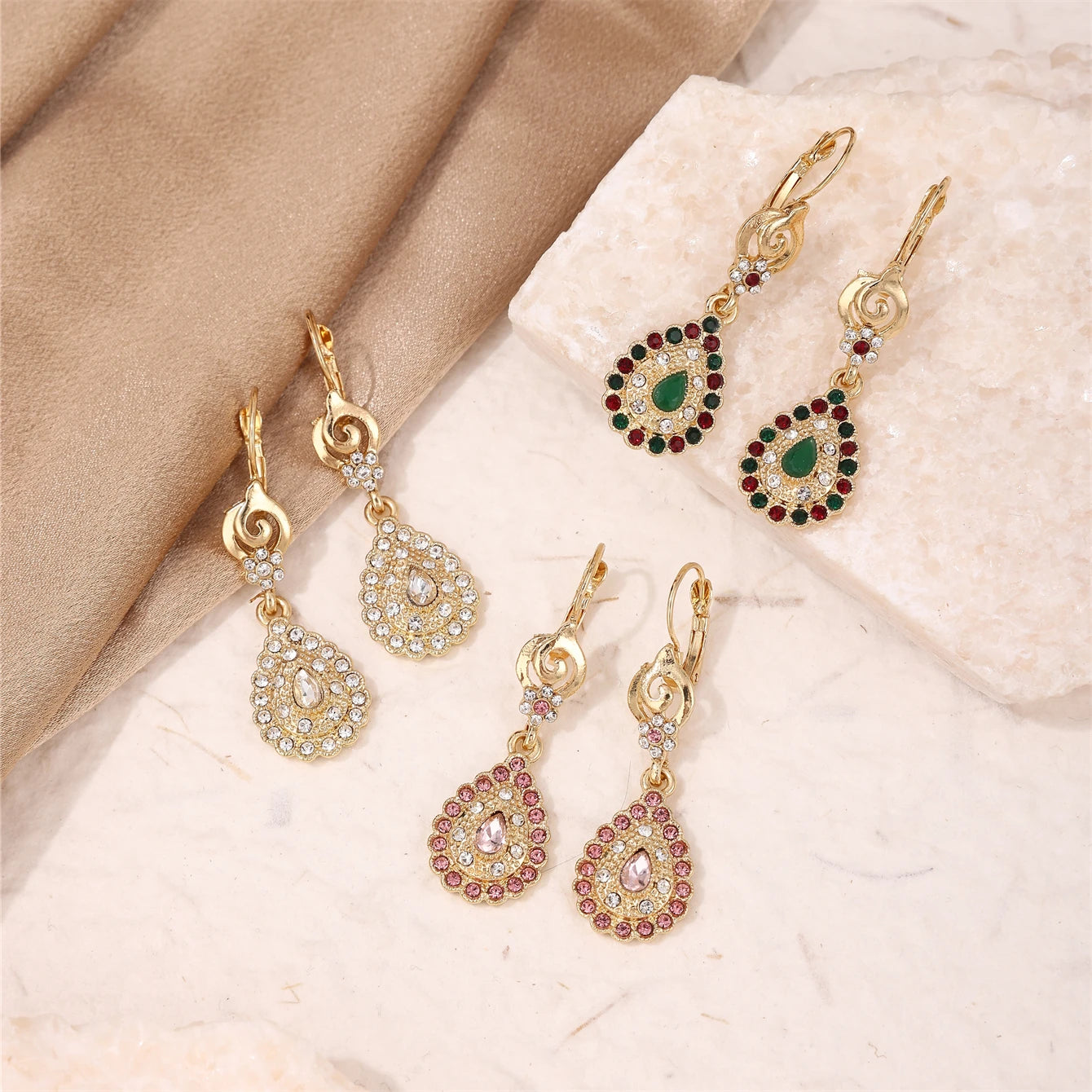Moroccan Popular Lady Jewelry Beautiful Pink Rhinestones Earring Girls gift