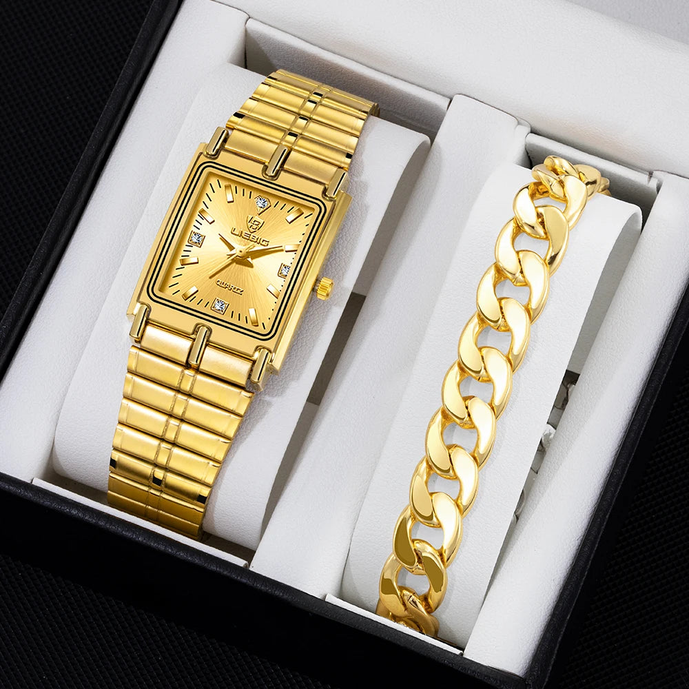 Luxury Wristwatches For Men Women Golden Quartz Watch Female Male Clock Gold Steel Bracelet Watches relogio masculino L1018