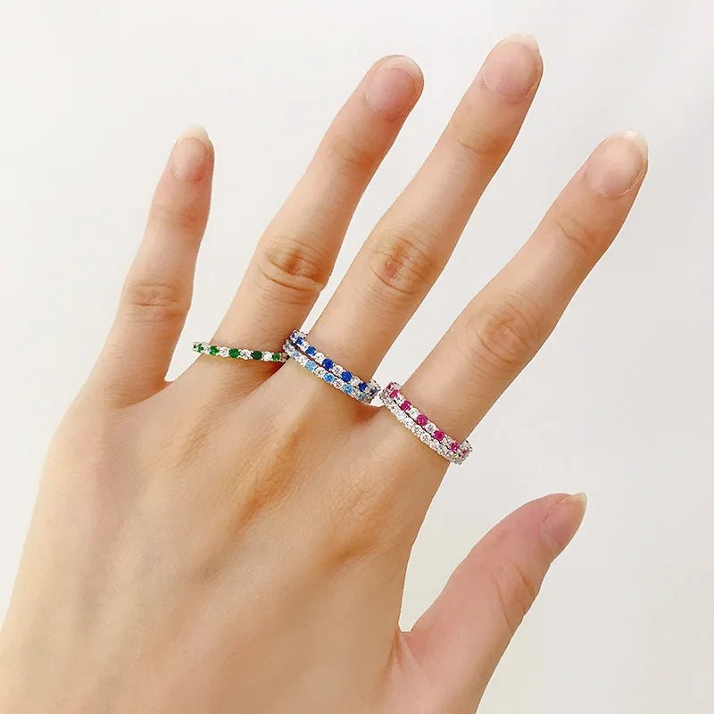 Full Diamond Ring for Woman Wedding Jewelry 925 Sterling Sliver Plated White Gold Rings 8A Zircon Colorful Engagement Band